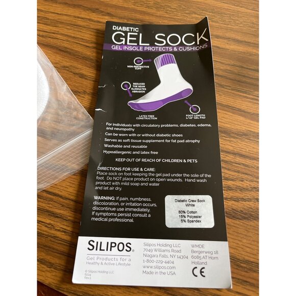 Silipos Diabetic Gel Crew Sock NWT 2 pairs - Picture 4 of 4